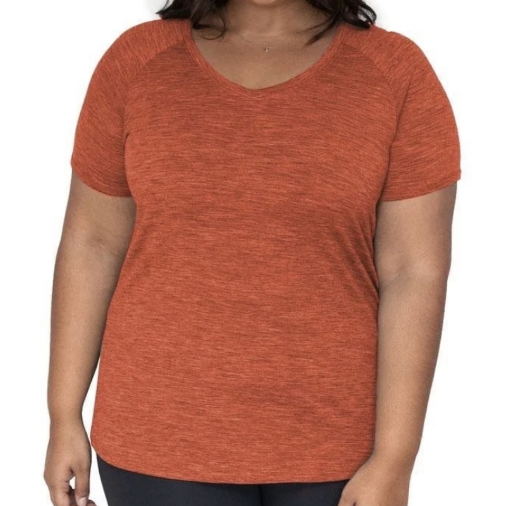 Woolx Mia Rust Striped V-neck Tee M